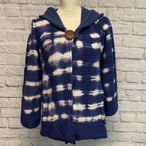 Pure Hand Knit Single Button Hooded Cardigan Sweater Size S/M